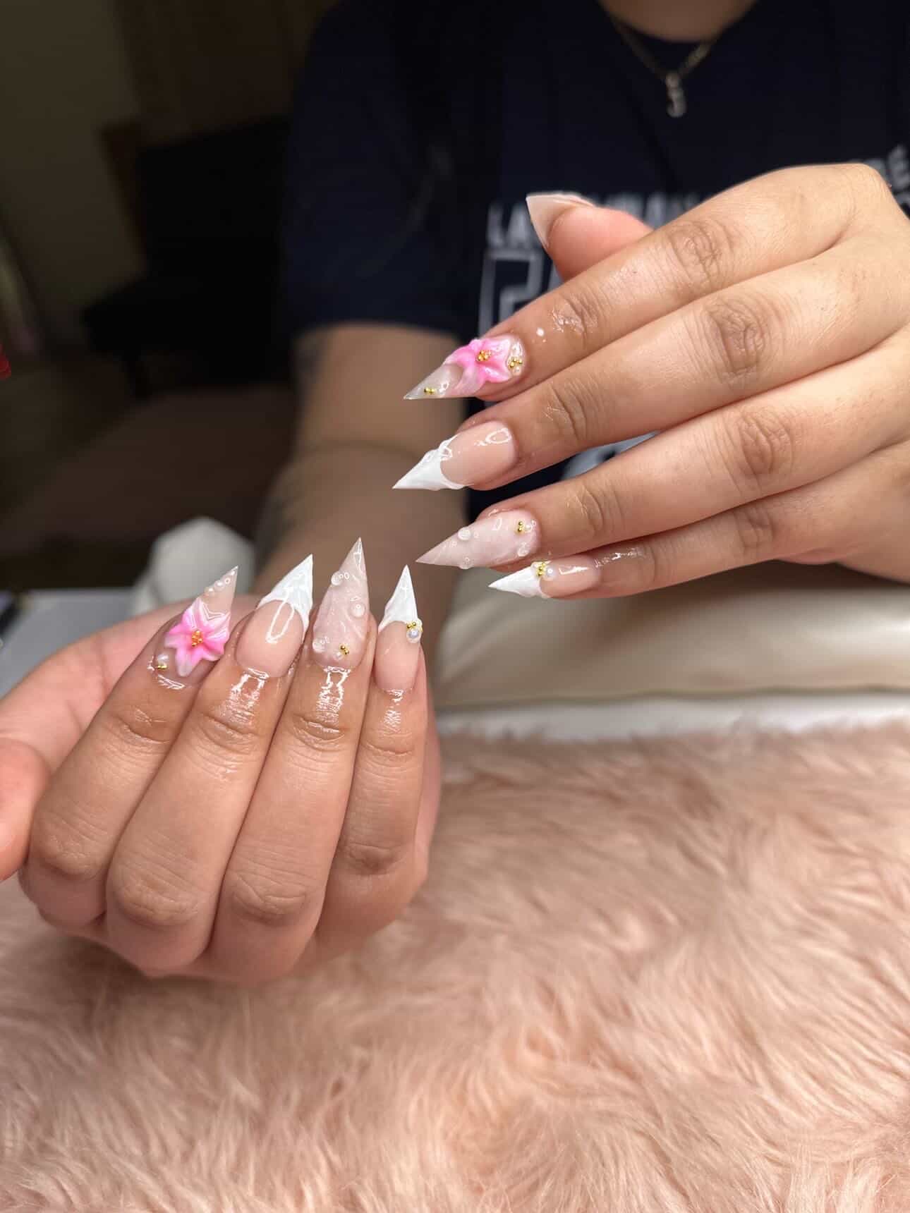 Stiletto nails with 3D floral art